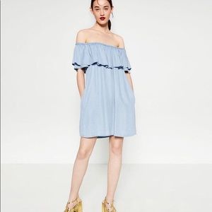 Zara Chambray Off the Shoulder Dress
